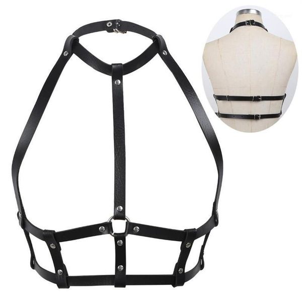 Reggiseni Moda Donna Punk Gotico PU Finimenti in pelle Reggiseno Cinture Lingerie sexy Halter Neck Corpo Bondage Caged Bralette Costume1237t