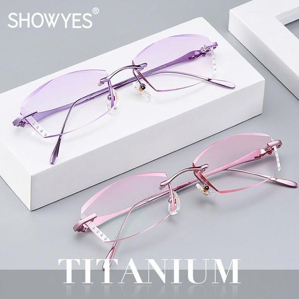 Sonnenbrille Luxus Randlose Frauen Lesebrille Titan Leser Brillen Für Elegante Dame Brillen Diamant Schneiden Ti Presbyopie Hyperopie