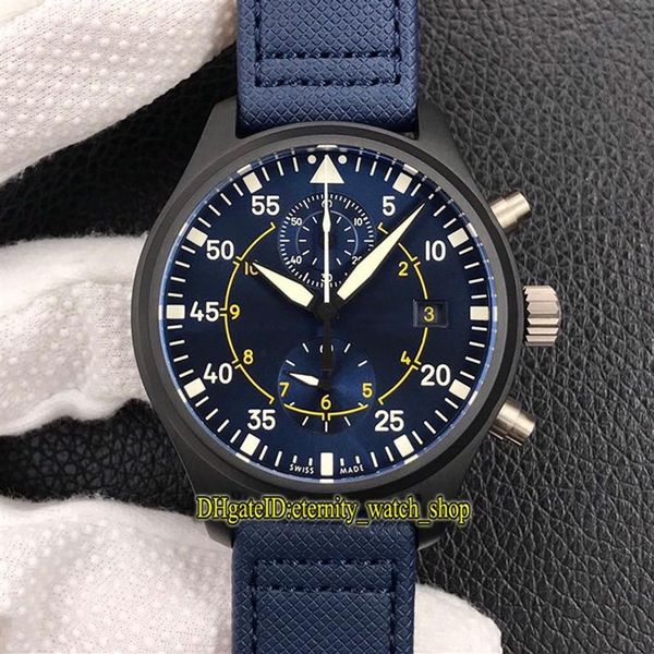 Versão superior YL Pilots Classic Series Ceramic Case 389008 Blue Dial ETA 7750 Chronograph Automatic Mens Watch Nylon Sport Stopwatch272g