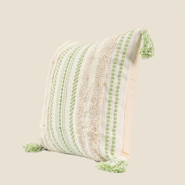 Travesseiro Nordic Stripes S Tassel Luxo Estético Verde Designer Sala de estar Protetor Sofá Cojines Home Decor