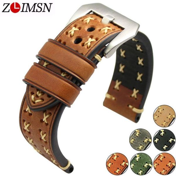 ZLIMSN kalın gerçek gerçek gerçek deri izleme kayışı 26mm 24mm 22mm 20mm Watch Band Gümüş Saatler Panerai İzleme Bantları T19062210