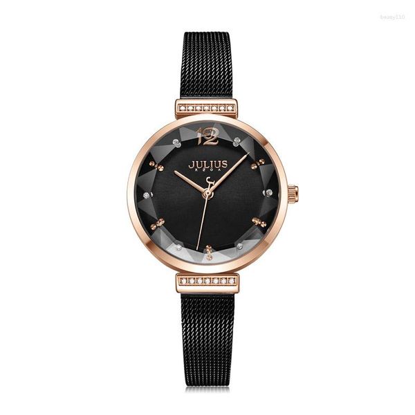 Relógios de pulso Relógio feminino de corte de cristal Japão Mov't Lady Horas Fine Fashion Pulseira de Aço Inoxidável Relógio Menina Bonito Presente Julius Box