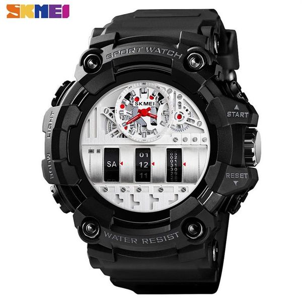 Skmei moda orologio al quarzo fresco da uomo 2 tempi impermeabile resistente agli urti orologi da polso uomo in pelle pu orologio sportivo per uomo 1557 Q0524310j