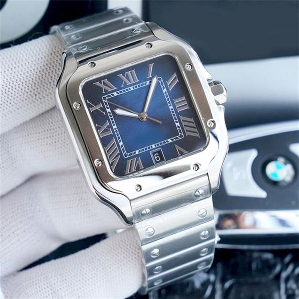Мужские часы с постепенным синим квадратным циферблатом, 39, 8 мм, сапфировое стекло, складная застежка, римский цифровой меч, тонкая сталь, pointe257n