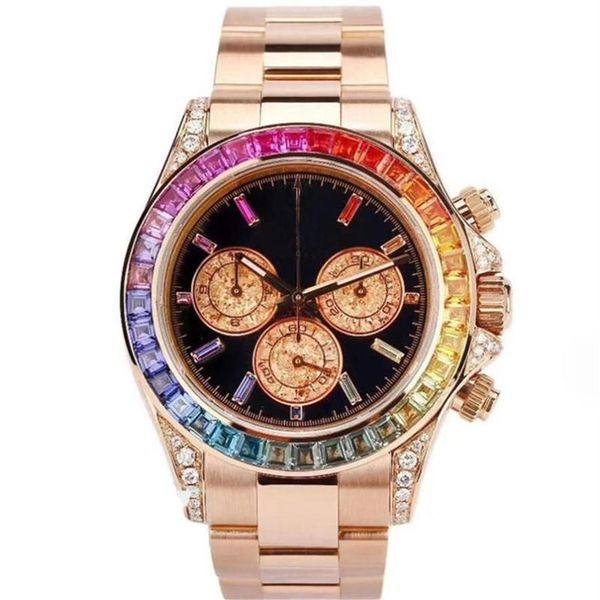 Orologi da polso 2021 cristallo di zaffiro orologio in oro rosa lusso meccanico automatico 116599 RAINBOW lunetta con diamanti orologi da uomo Fashion225B