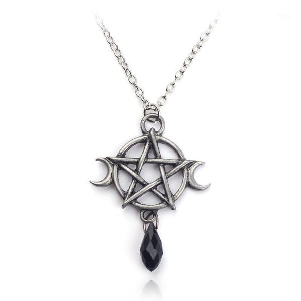 Collana con pentagramma luna soprannaturale Ciondolo in cristallo nero Protezione strega Amuleto stella per donne Accessori per gioielli con ciondoli Regalo1343S