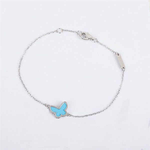 S925 silver Charm pendant bracelet with blue butterfly shape in two colors plated and rhombus clasp for women wedding jewelry gift2495