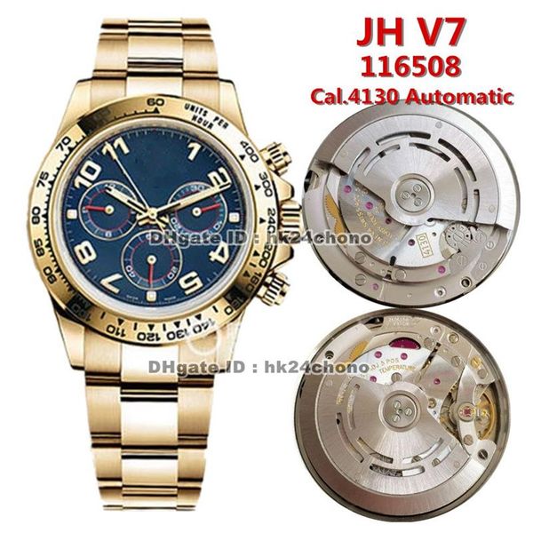 12 stili di alta qualità JH V7 40mm Cal 4130 cronografo automatico da uomo 116508 quadrante blu bracciale in oro giallo 18 carati da uomo Watche2592