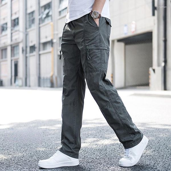 Pantaloni da uomo Pantaloni cargo di grandi dimensioni Pantaloni da lavoro a gamba dritta da uomo Vestibilità ampia Tuta ampia estiva Lato maschile Multi tasca grande