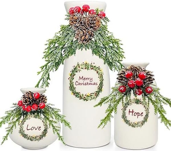 Decorações de Natal - Vasos de Natal para decoração de casa interna - para mesa de cozinha Decorações de Natal Vaso de cerâmica branco para Country Farmhou