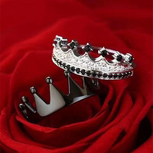 Обручальные кольца Корона Пара Мужчины Женщины Мода Черный Серебряный Цвет Обручальное Кольцо Свадебный Комплект Ювелирных Изделий Lover's Gifts284Y