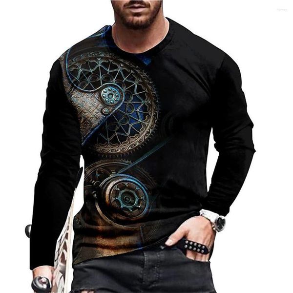 Erkek Tişörtleri Sonbahar ve Kış Giysileri için Vintage Baskılı Tişört Plus Boyutu Uzun Kollu Üst 3D Saat O yaka Sıras Çakçısı