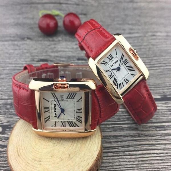 Nova qualidade superior feminino vermelho marrom couro relógio moda casual retângulo dial homem relógios de pulso amantes luxo senhora classi272d