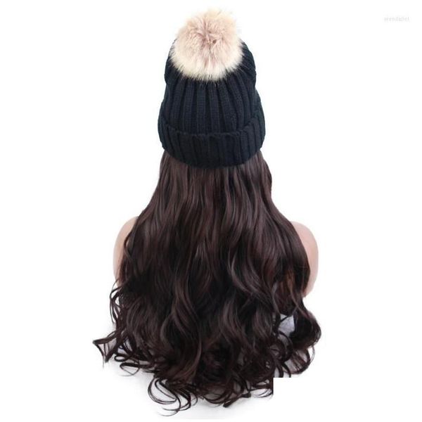 Gorro/bonés de caveira gorro/skl esqui chapéus de inverno peruca de cabelo gorro anexado chapéu para menina sair algodão natural feito senhoras malha dhif8