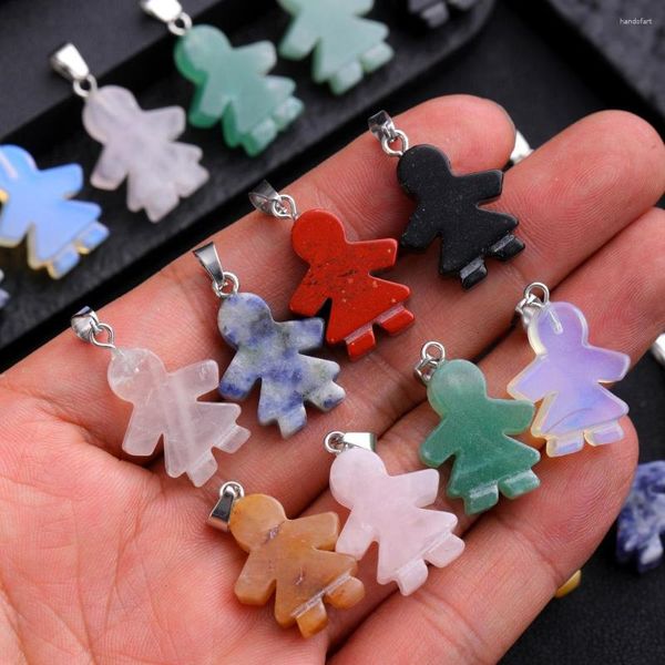 Anhänger Halsketten 10 stücke Natürliche Stein Kristall Figur Puppe Puppe Charms Schwarz Opal Rosenquarz Anhänger Für Halskette Ohrringe Schmuck Machen