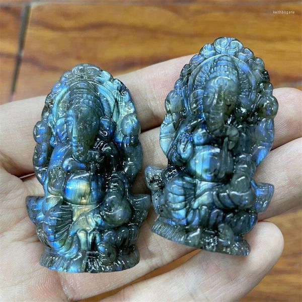 Figurine decorative Labradorite naturale Ganesha Cristalli e pietre intagliati Guarigione Ornamenti minerali lucidati Decorazione della casa 1 pz