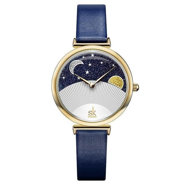 Наручные часы Anke Store Женские часы Дизайн Мода Звездное небо Звезды Луна Простой кожаный ремешок Водонепроницаемые кварцевые часы для женщин206U