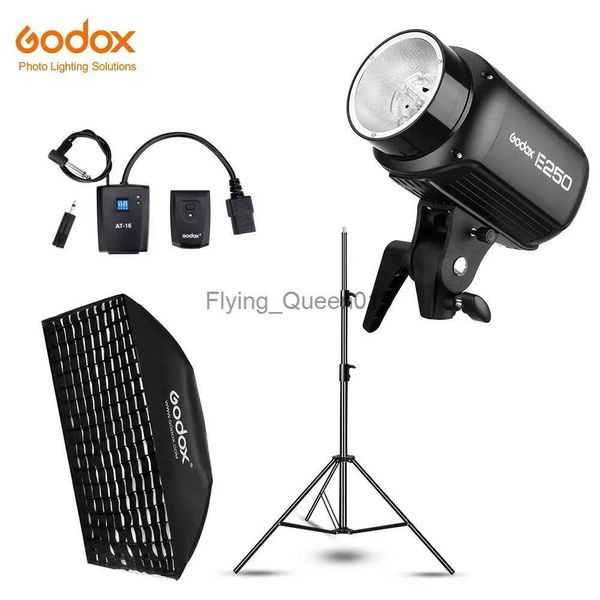 Flash Heads Godox E250 250Ws Estúdio de Fotografia Flash Strobe Light + 50 x 70cm Gird Softbox + 180cm Light Stand + AT-16 Trigger Flash Kit YQ231003