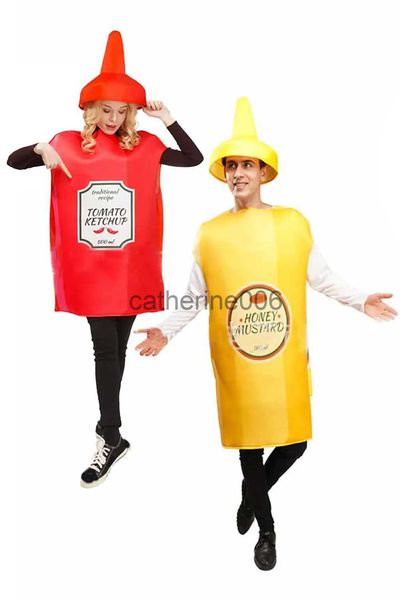 Occasioni speciali Ketchup Senape Cosplay Costume adulto unisex Donna Uomo Cibo divertente Gioco di ruolo Fantasia Coppie Halloween Carnevale Abiti da festa x1004