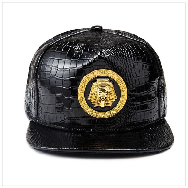 Mısır Firavun Beyzbol Kapı Pu Deri Hip Hop Punk Stil Düz Yenil Snapback Hat Erkek Kadınlar Serin Boy Moda Caps329b