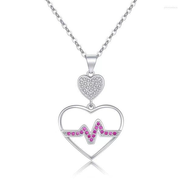 Collane con ciondolo Elettrocardiogramma Collana doppio cuore Zircone Innamorato Festa di fidanzamento Regalo di gioielli da donna