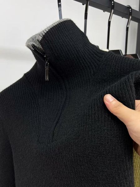 Erkek Sweaters 2023 Sonbahar/Kış Yarım Çekme Zinciri Boyun Süvari Kore tarzı Moda Kalınlaştırılmış Sıcak Renk Kazak Polo Top