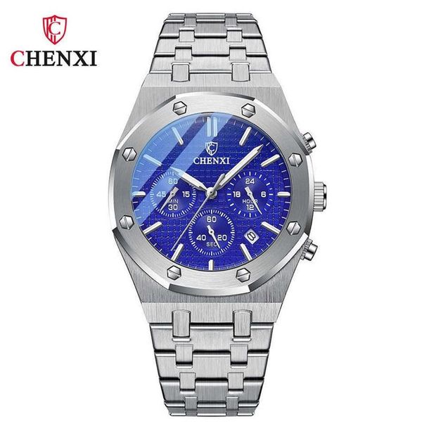 Chronograph Uhren Männer Silber Edelstahl Wasserdicht Multi Funktion Kalender Marke CHENXI Business Casual Sport Männliche Uhr 21271k