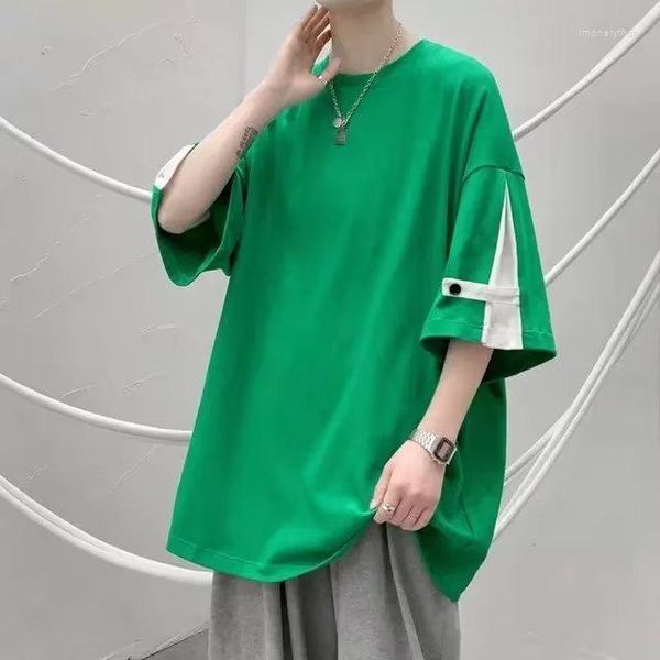 Homens camisetas Verão Oversized T-shirt Patchwork Em Torno Do Pescoço Camisa Solta Para Homens Estilo Coreano Casual Manga Curta Tee Hip Hop Tops