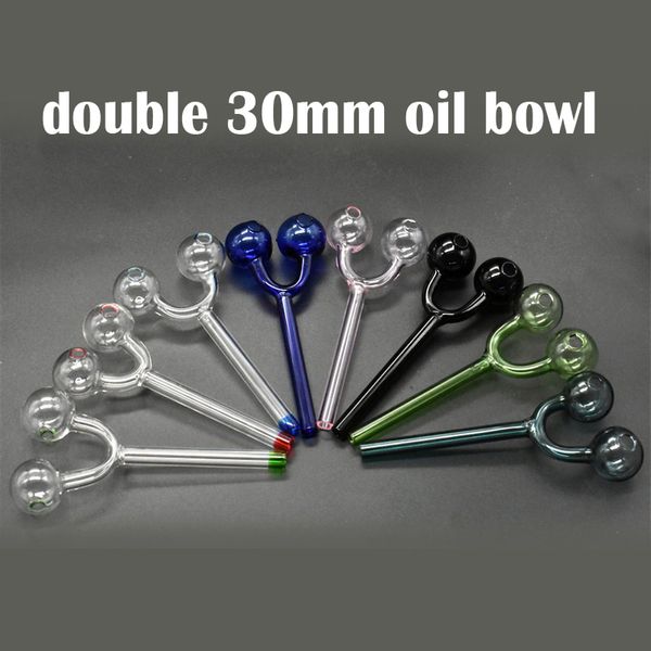 Tubos de vidro de queimador de óleo duplo de alta qualidade 30mm Tubo de queimador de óleo de pirex grosso Multi-cor Tubos de água para fumar Bong Oil Dab Rigs Tabaco Herb Pipe Preço mais barato