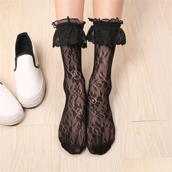 Kinder Socken Rüschen Cup Spitze Frauen Sheer Rüschen Fishnet Lolita Prinzessin Dünne Ballert Tanz Blume Damen Einfarbig Crew Socke Drop De Dhngu