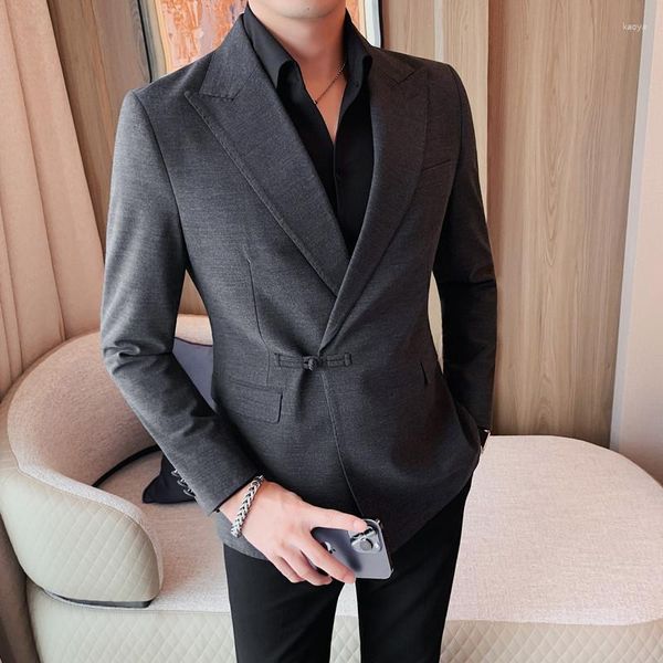 Ternos masculinos estilo chinês um botão terno jaqueta para homens moda lapela casual negócios blazer masculino fino casamento noivo vestido de festa casaco