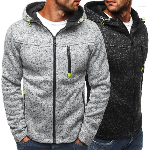 Herren-Kapuzenpullover, durchgehender Reißverschluss, einfarbig, Reißverschluss, Kapuze, täglich, Fitness, Basic, dünne Fleece-Sweatshirts, Langarm, Blau, Grau, Schwarz