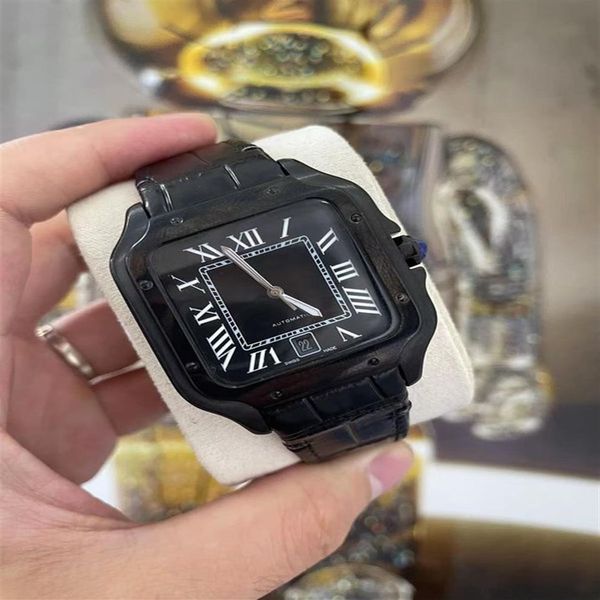 Ganze klassische Herren-Luxus-Quadratuhr 40 mm Geneve Echtlederarmband Mechanisches Uhrengehäuse und Armband Fashion176p