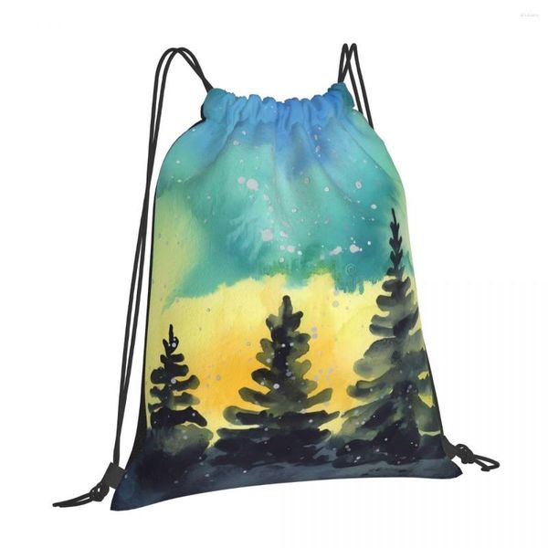 Sacos de compras Green Forest Bohemian Drawstring Backpacks Ótimo para Boho Fashion Perfect School Camping e uso ao ar livre