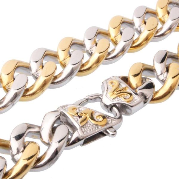 Ketten 13mm/15mm breite hochglanzpolierte Herrenhalskette Curb Cuban Link Chain 316L Edelstahl Silber-Gold Farbe Hiphop-Schmuck