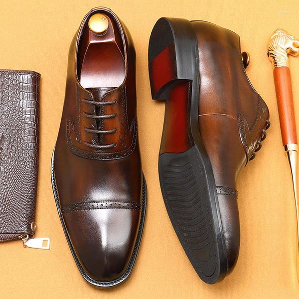 Scarpe eleganti da uomo Oxford in vera pelle nera marrone con lacci a punta per matrimonio ufficio affari formale