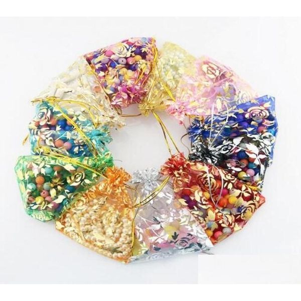 Sacchetti per gioielli Borse Colorf Gold Rose Trasparenti Pacchetti Dstring Pouch Bustina Sacchetto regalo in organza per la festa nuziale Perline Imballaggio Gb397 Dhbm0