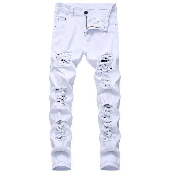 Erkekler kot pantolon beyaz kırmızı siyah streç ince fit bahar sonbahar denim pantolon sıkıntılı hip hop sokak kıyafeti bisikletçisi kot pantolon x0621324h