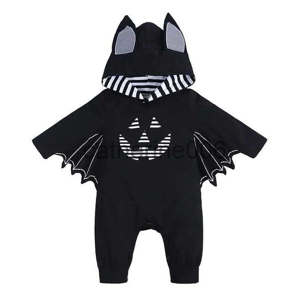 Occasioni speciali Costume da pipistrello nero per pagliaccetto del bambino Tuta da neonato per bambina con cappuccio Halloween Purim Fancy Dress Cosplay Stampa del viso Ropa Bebe x1004