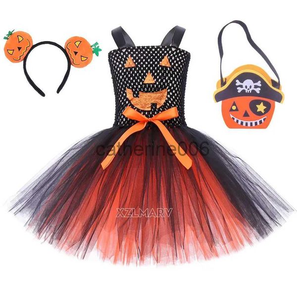 Occasioni speciali Costumi tutù cosplay strega di Halloween per bambini Abiti da cartone animato per bambini Abito da principessa Abiti da tutù per feste di zucca Set per ragazze x1004