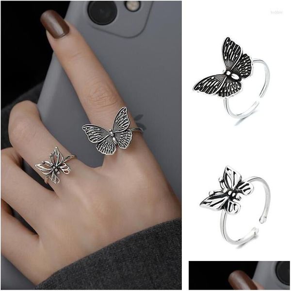 Anéis 2023 coreano Ajustável Sier Color Butterfly For Women Girls Animal Aberto de metal anel de cocktail Jewellery Gifts Drop Drop Delivery DHVWP