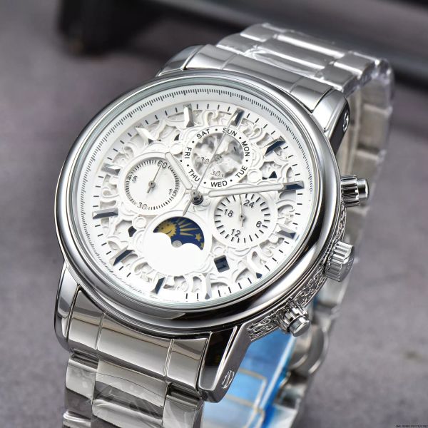 AAA Yeni Varış Sıcak Men Kuvars İzle Business Moda Saati Phl Sun Moon Watch Lüks Tasarım Tüm Çelik Sol katı kayış izle Yüksek Kalite Dropshipping Top Lüks