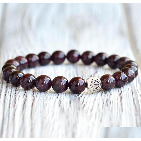 Frisado Mg0744 Woman039S A Grade Garnet Pulseira Natural Gemstone Boa Sorte Lotus Flower Charm Yoga Energy Bracelet66464221959011 Drop Dhgtv