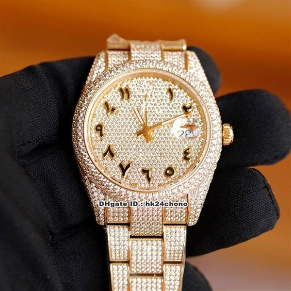 3 Stil 41 mm Datum Alle Diamanten ETA2824 Automatische Herren Uhr 126300 126301 126303 Diamond Arabisch Diamant 18K Goldarmband Gen267g