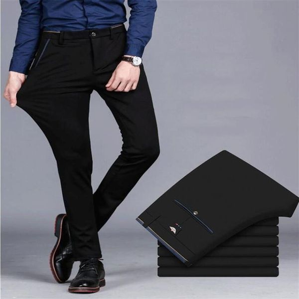 Primavera não-ferro vestido masculino calças clássicas moda negócios chino pant masculino estiramento fino ajuste elástico longo casual preto trouser343d