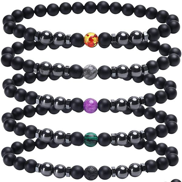 Tornozeleiras Magnéticas Matte Onyx Beaded Tornozeleira 9inch Mulheres Strand Anti Inchaço Terapia Tornozelo Hematita Pulseira para Cura Chakra Círculo S Dhegz