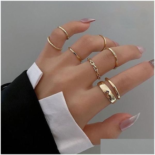 Anéis de cluster Geometria Knuckle Ring Set Matching para Mulheres Meninas Gold Sier Banhado Presente Jóias Femme Atacado 7 Pcs Gota Entrega Dherk