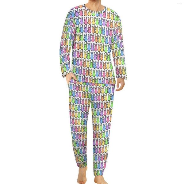 Pijamas masculinos pijamas arco-íris homem manga longa legal pijama conjuntos 2 peças quarto outono padrão nightwear presente de aniversário