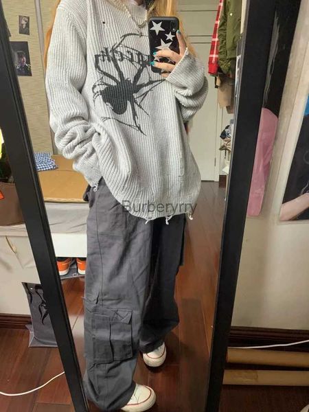 Maglioni da donna Milang ragazza Spider Stampa Harajuku Maglione Donna Gotico Vintage Strappato Grunge Maglione Streetwear Coreano Oversize Hiphop PulloverL231004