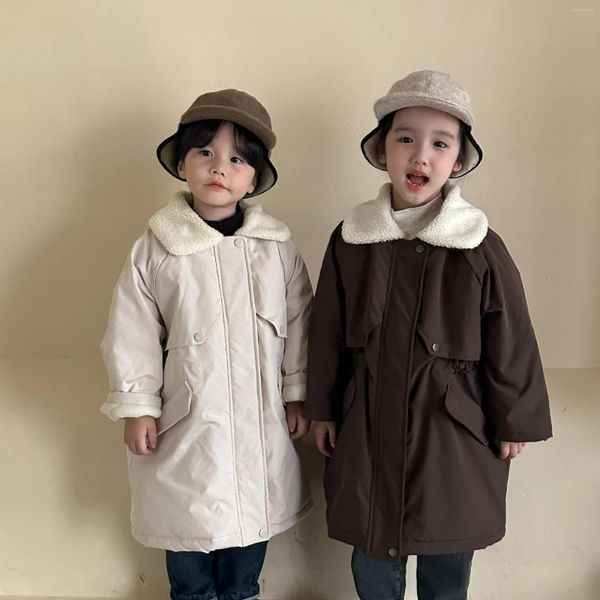 Down ceket zhio kış erkek kız bebek artı kadife kalınlaşan rüzgarlık katı moda çocuk polar yaka sıcak üstleri çocuk pamuk ceketleri